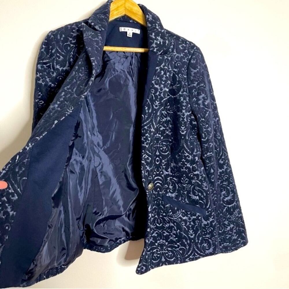 CAbi Jacquard Wool Blend Blazer Jacket Midnight Blue Size 12 - Picture 7 of 9